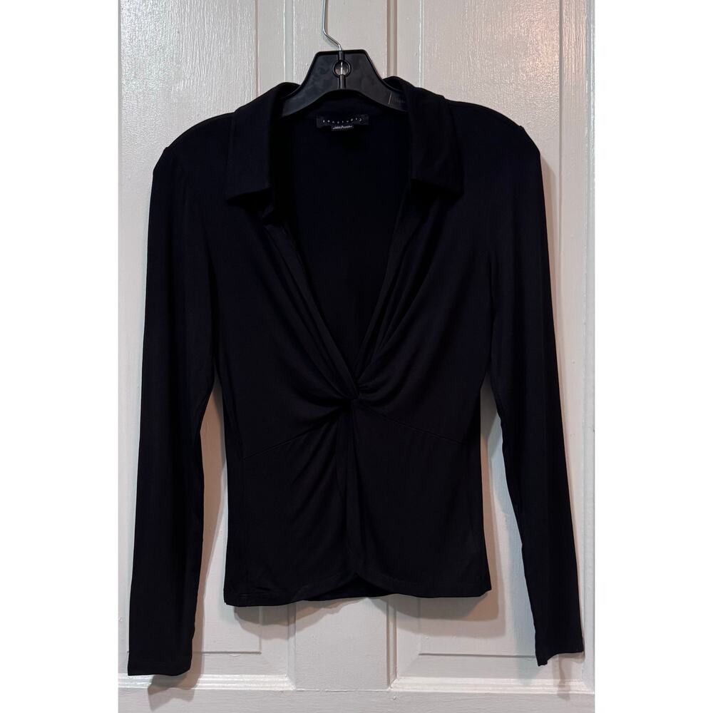 New Sanctuary Black Long Sleeve V Neck Knot Top Size S
